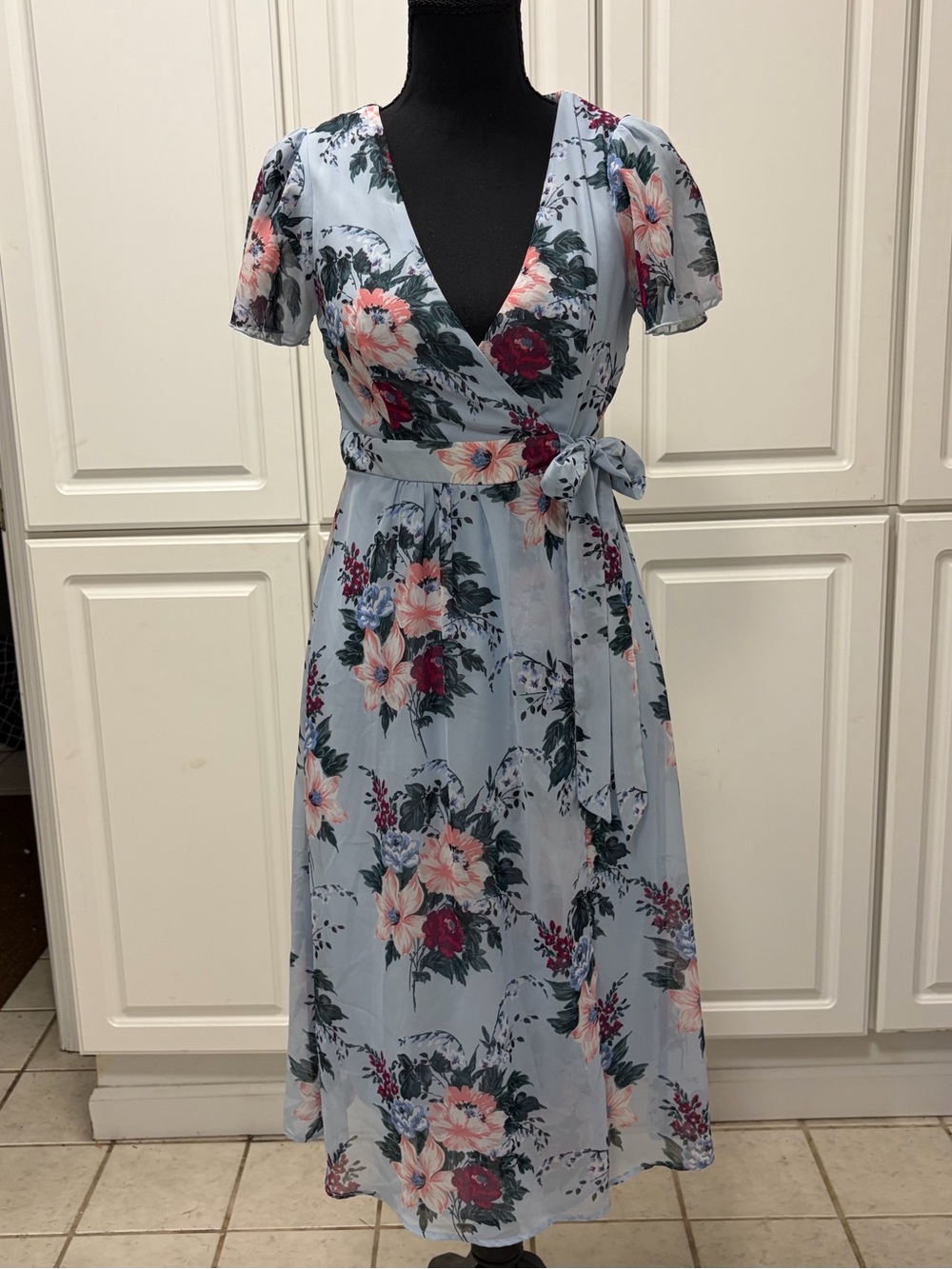 Charlotte Russe Light Blue Floral Wrap Midi Dress